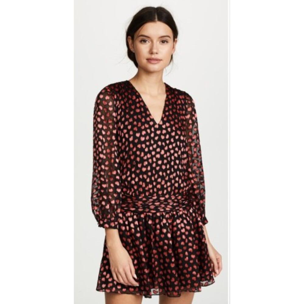 ALICE + OLIVIA Tessie Hearts Drop Waist Sheer Mini 3/4 Sleeve Dress Size 4